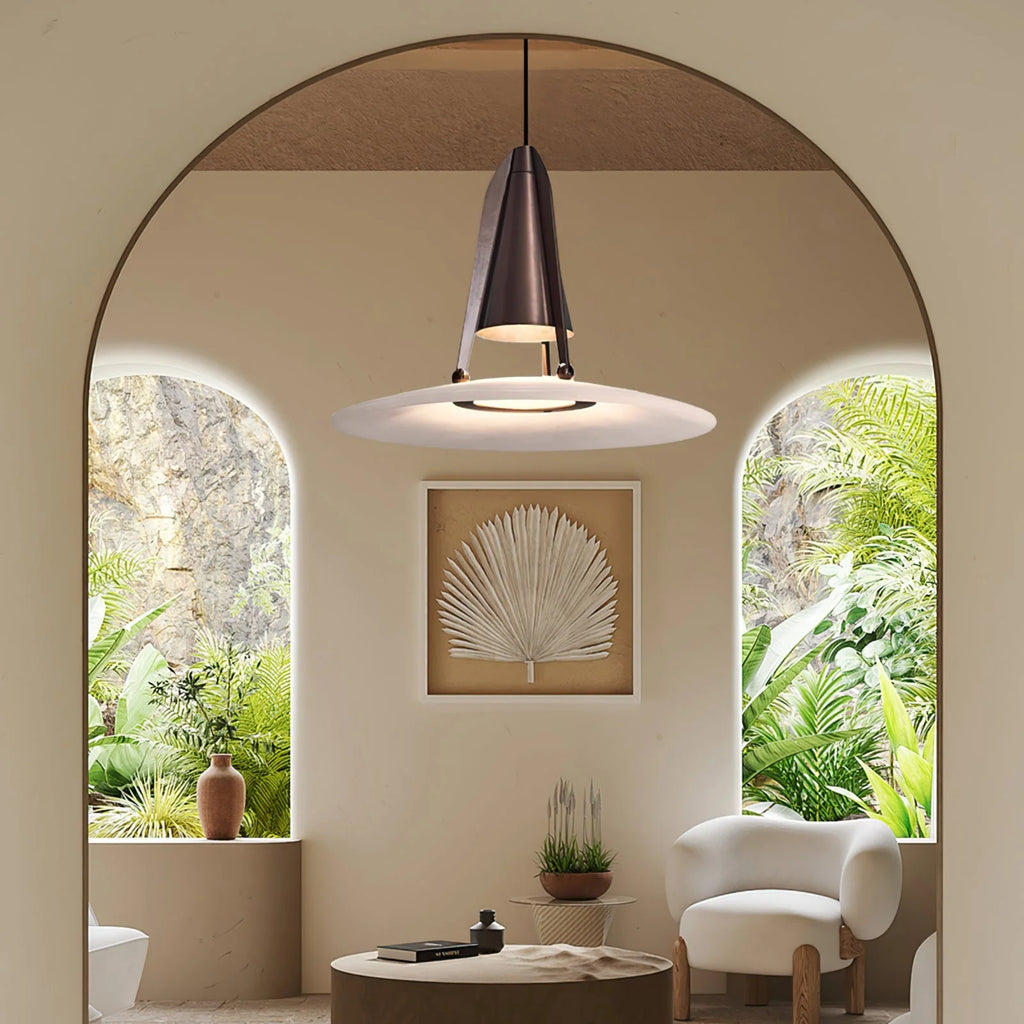 Pendant Light | Alabaster Shade & Metal Frame | 35 cm Diameter