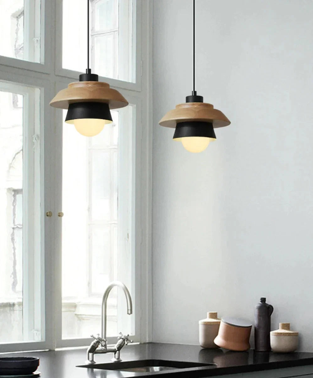 Pendant Light | Aluminum Body & Wood Accent | E26/E27 Socket