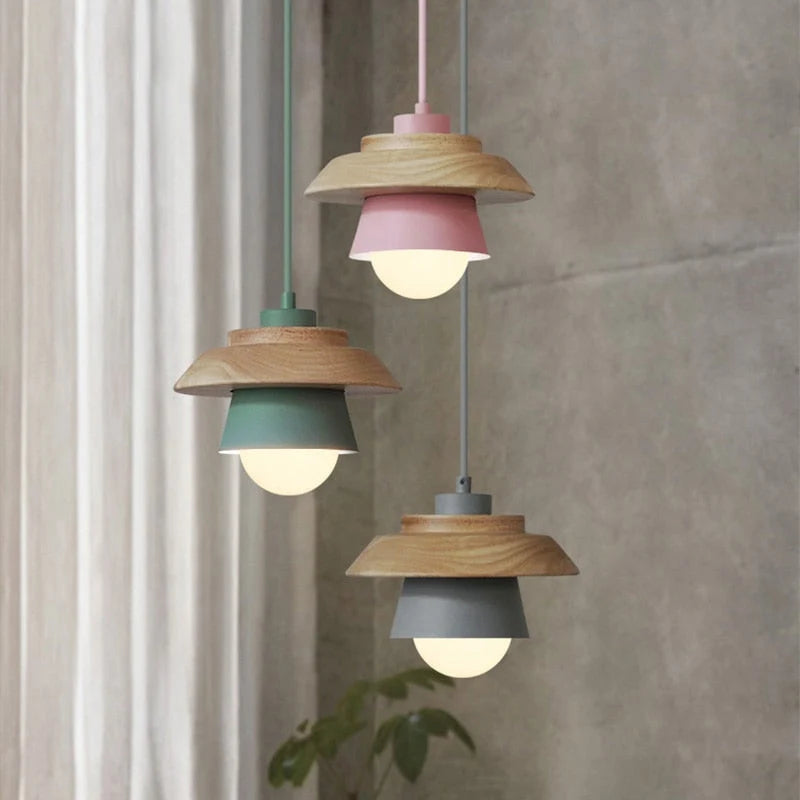 Pendant Light | Aluminum Body & Wood Accent | E26/E27 Socket