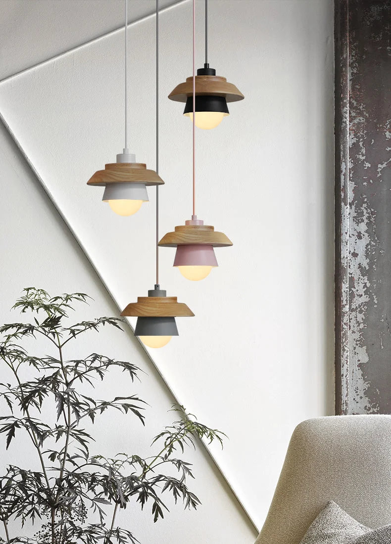 Pendant Light | Aluminum Body & Wood Accent | E26/E27 Socket