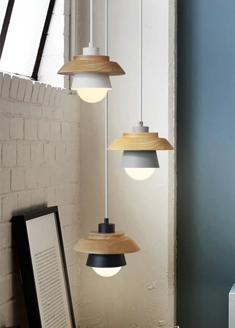 Pendant Light | Aluminum Body & Wood Accent | E26/E27 Socket