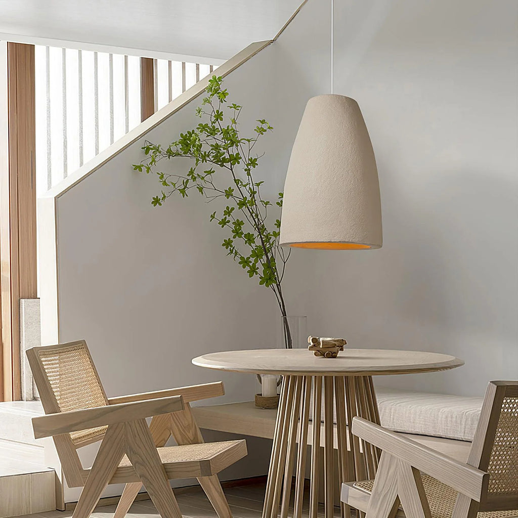 Pendant Light | Beige Shade, Metal Frame & Adjustable Suspension
