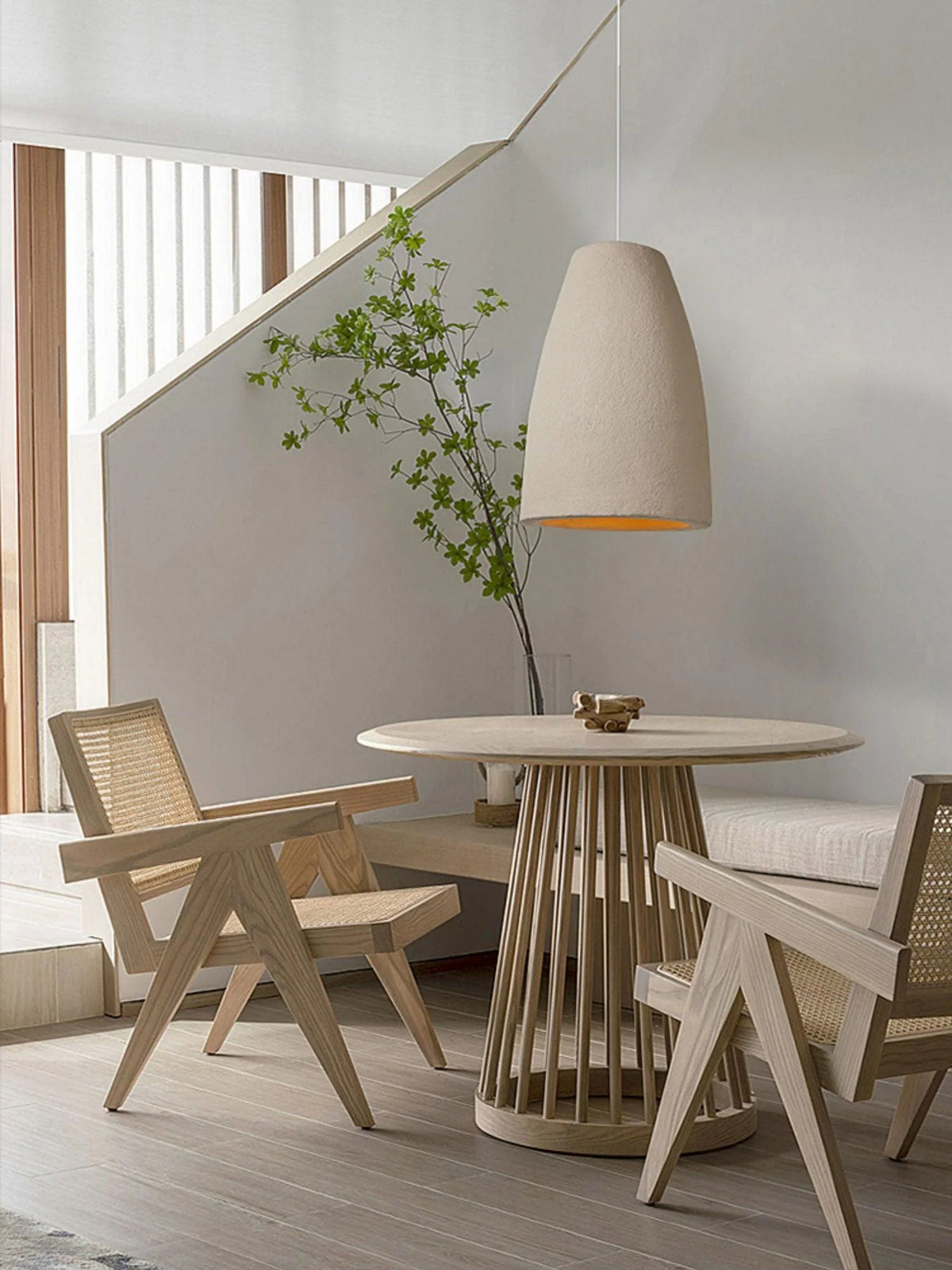 Pendant Light | Beige Shade, Metal Frame & Adjustable Suspension