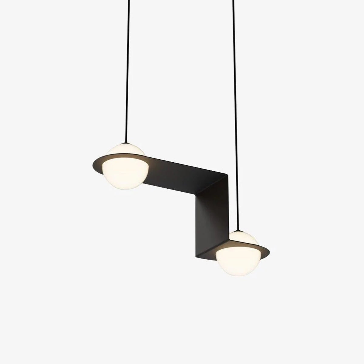 Pendant Light | Black & White Glass Shade & Adjustable Height | Hardwired