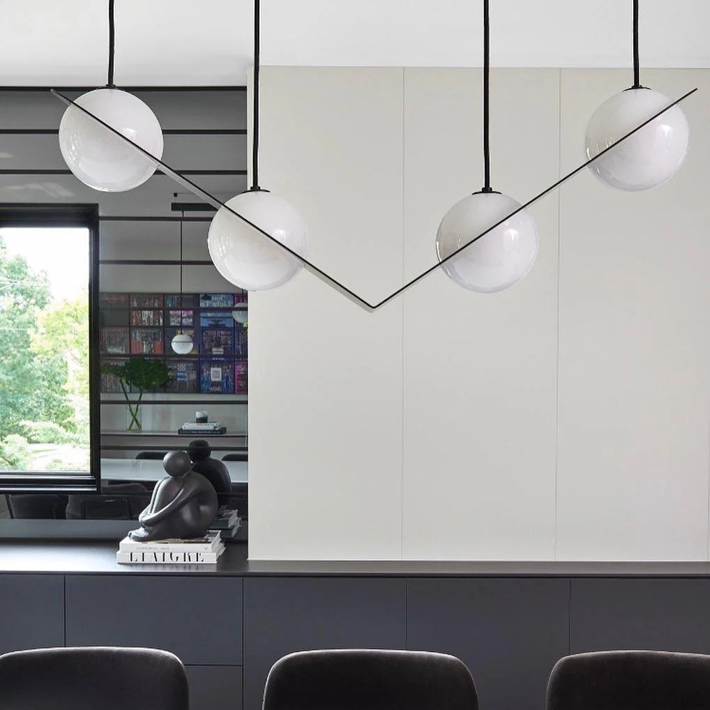 Pendant Light | Black & White Glass Shade & Adjustable Height | Hardwired