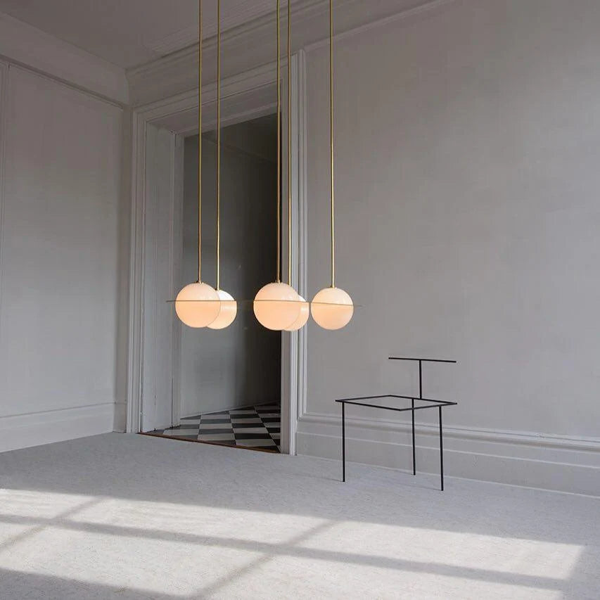 Pendant Light | Black & White Glass Shade & Adjustable Height | Hardwired
