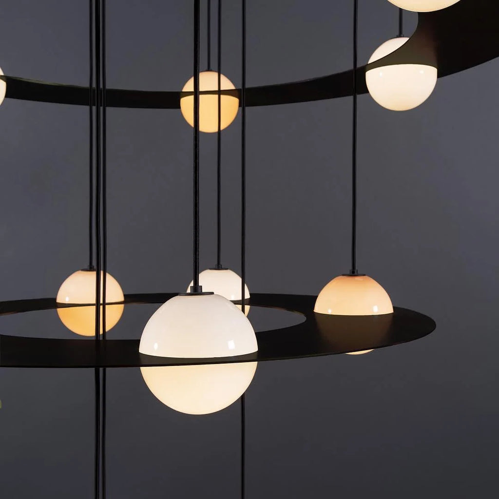 Pendant Light | Black & White Glass Shade & Adjustable Height | Hardwired