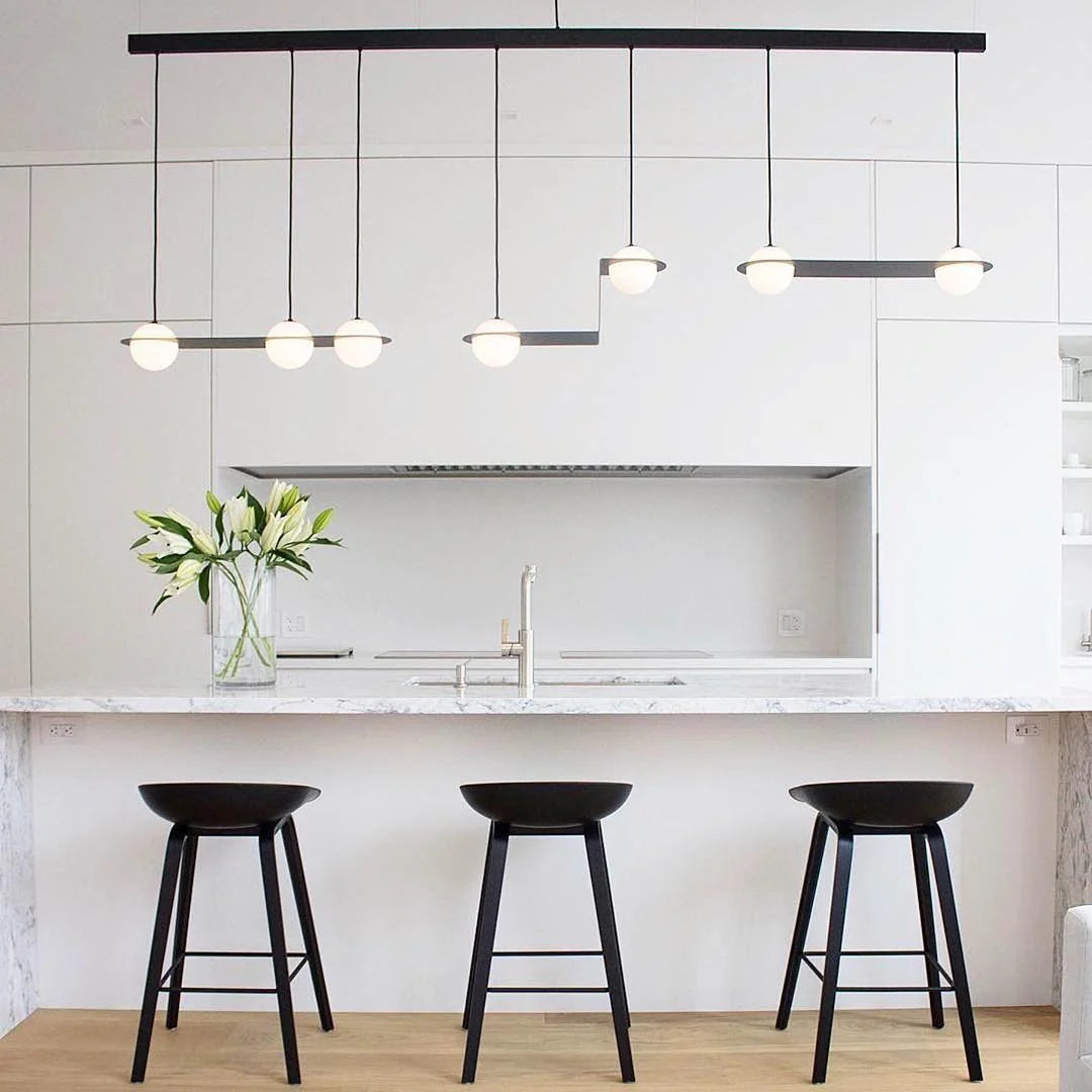 Pendant Light | Black & White Glass Shade & Adjustable Height | Hardwired