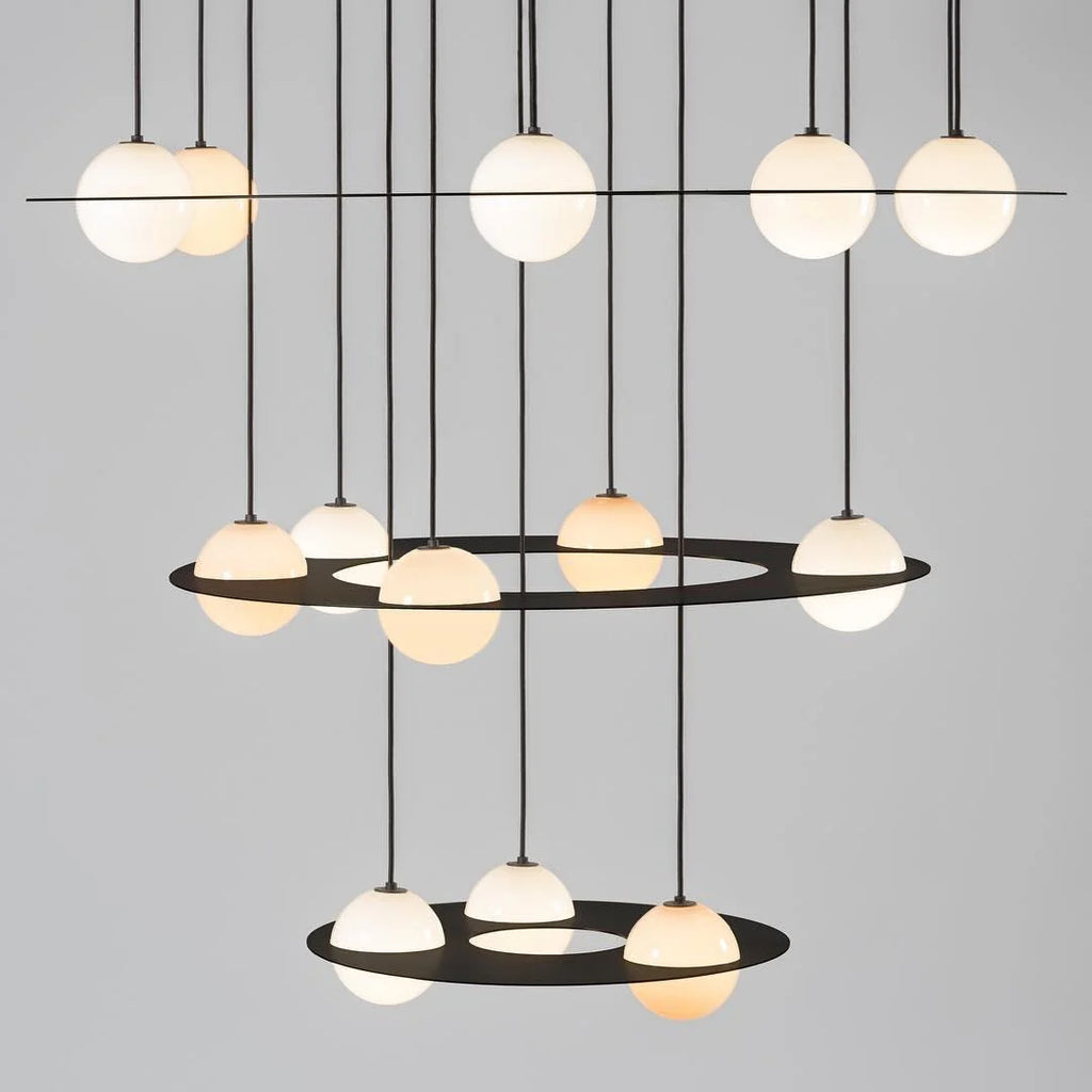 Pendant Light | Black & White Glass Shade & Adjustable Height | Hardwired