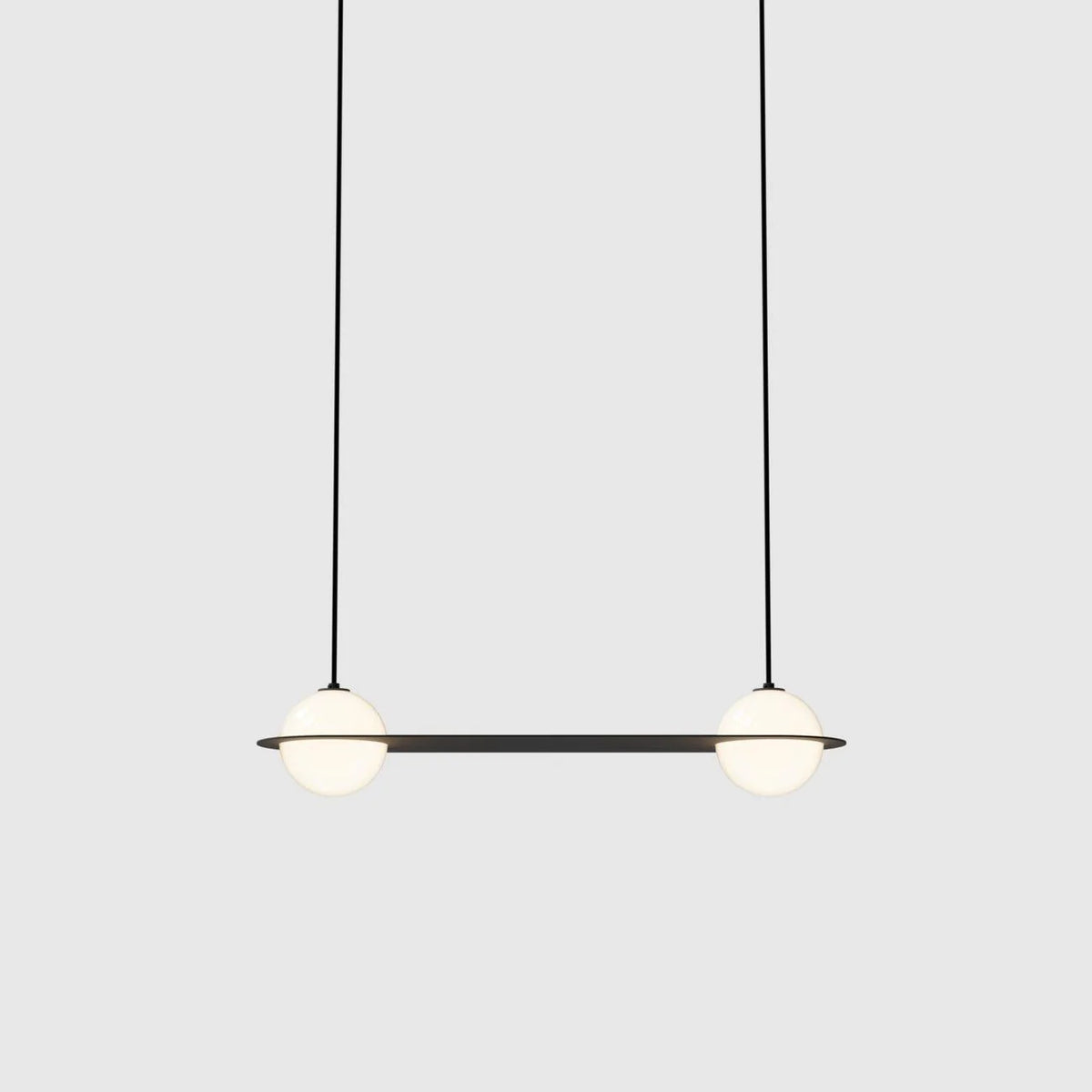 Pendant Light | Black & White Glass Shade & Adjustable Height | Hardwired