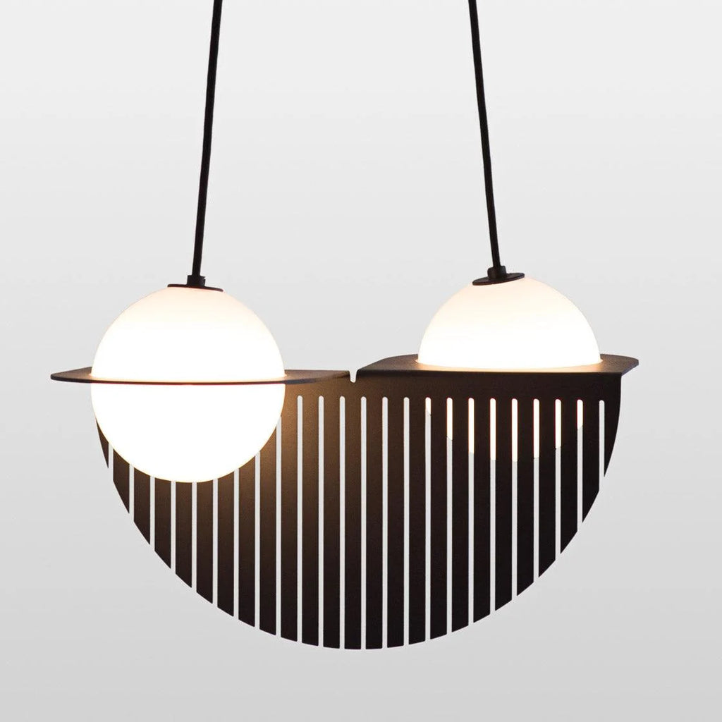 Pendant Light | Black & White Glass Shade & Adjustable Height | Hardwired
