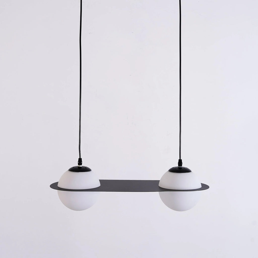 Pendant Light | Black & White Glass Shade & Adjustable Height | Hardwired