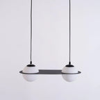 Pendant Light | Black & White Glass Shade & Adjustable Height | Hardwired