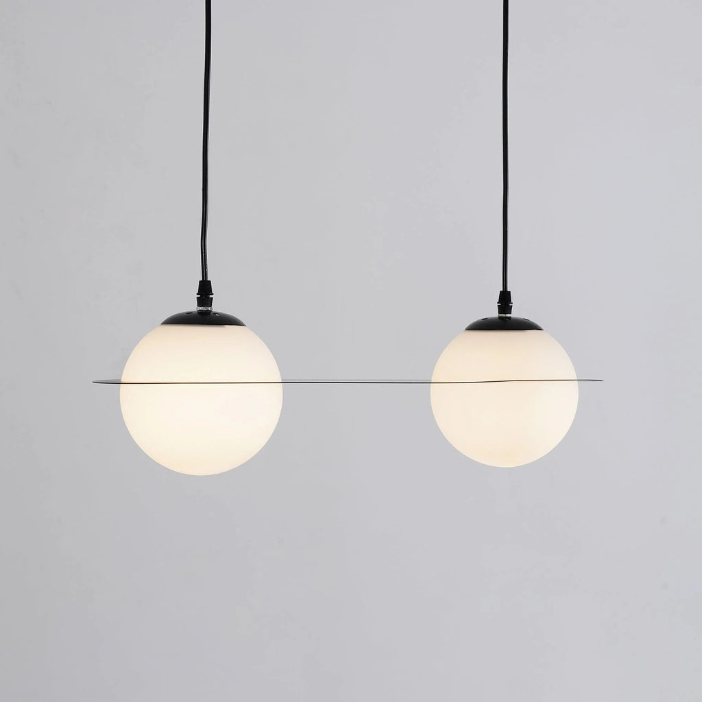 Pendant Light | Black & White Glass Shade & Adjustable Height | Hardwired