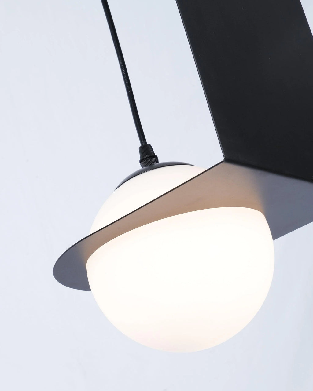 Pendant Light | Black & White Glass Shade & Adjustable Height | Hardwired