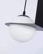 Pendant Light | Black & White Glass Shade & Adjustable Height | Hardwired