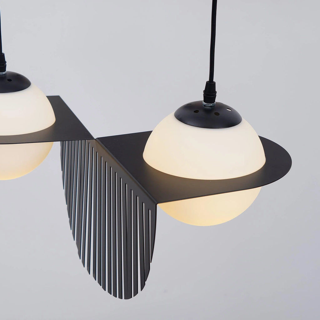 Pendant Light | Black & White Glass Shade & Adjustable Height | Hardwired