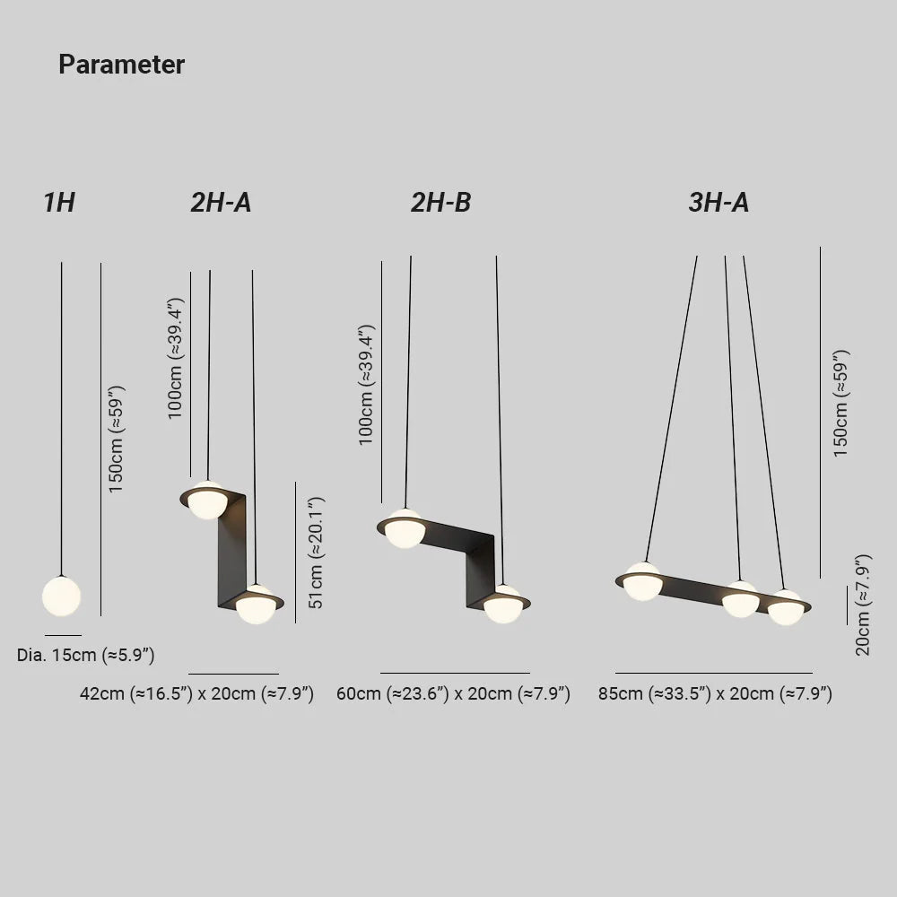 Pendant Light | Black & White Glass Shade & Adjustable Height | Hardwired