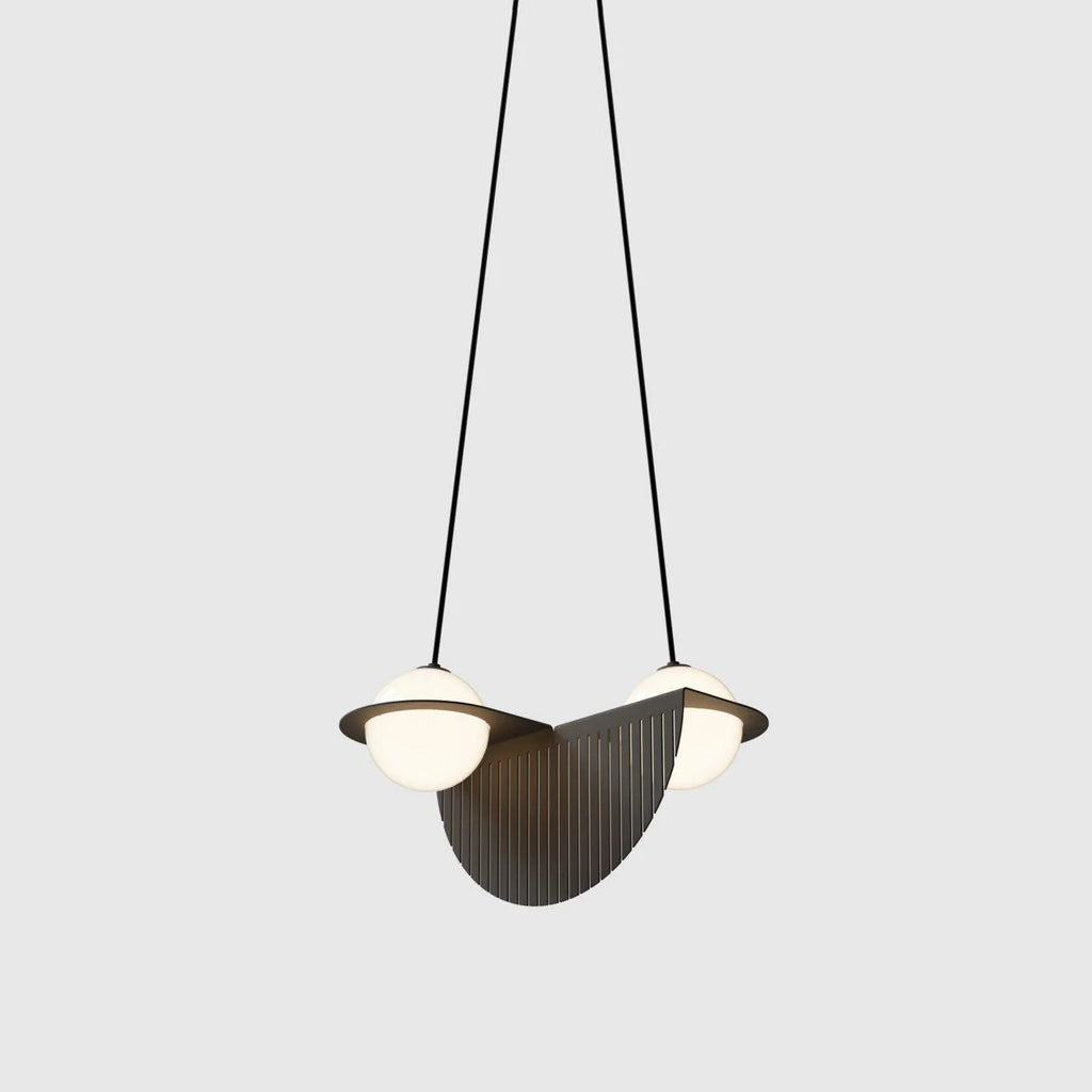 Pendant Light | Black & White Glass Shade & Adjustable Height | Hardwired