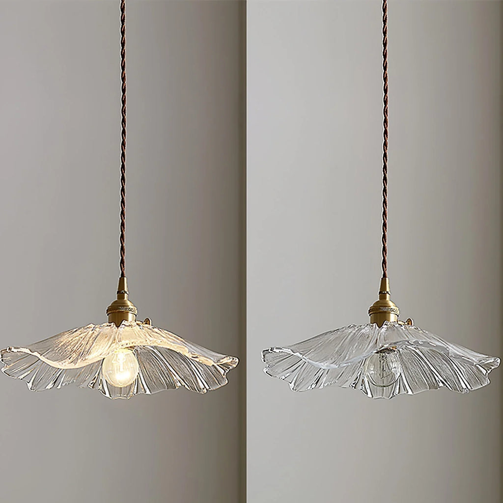 Pendant Light | Clear Glass Petals & Retro Brass