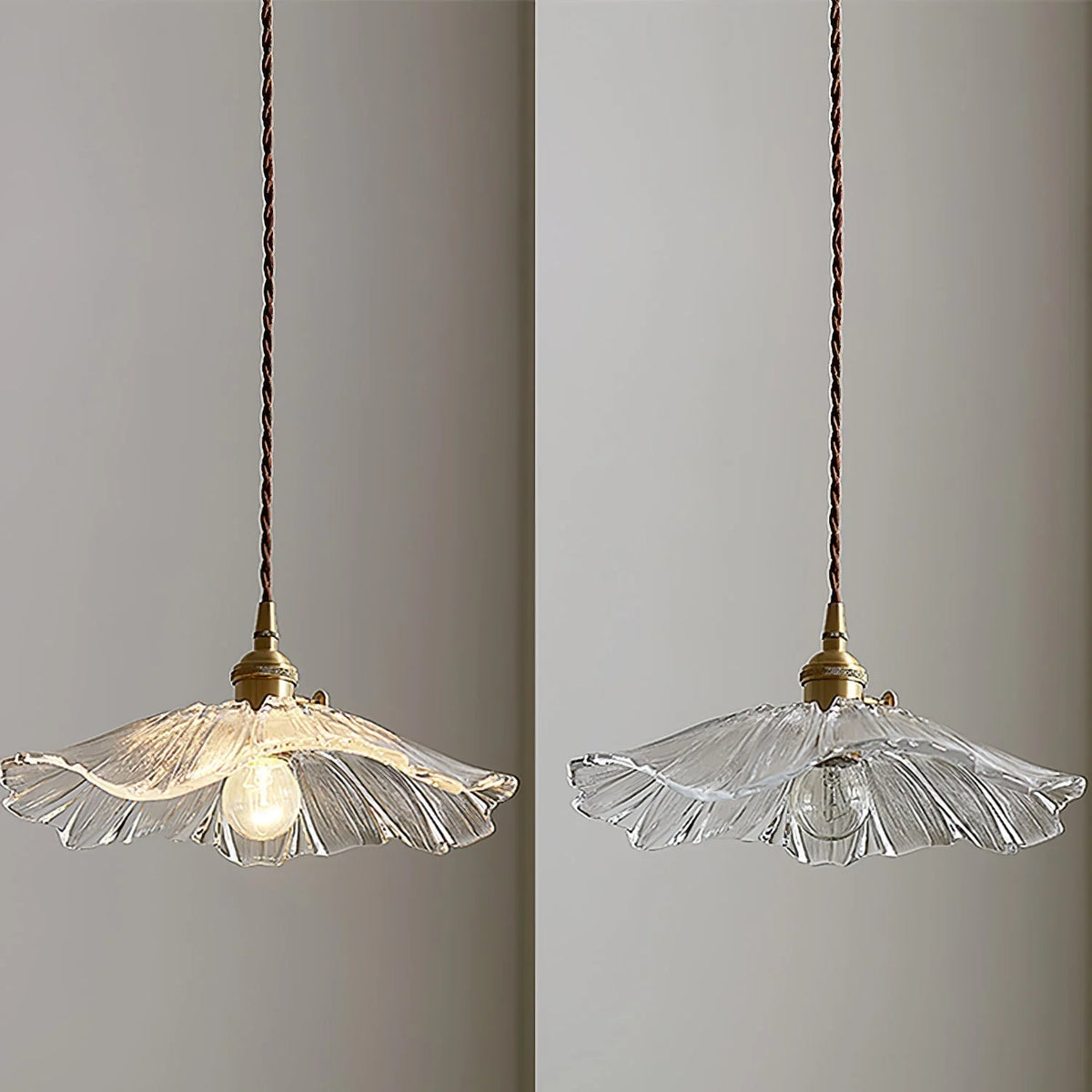 Pendant Light | Clear Glass Petals & Retro Brass