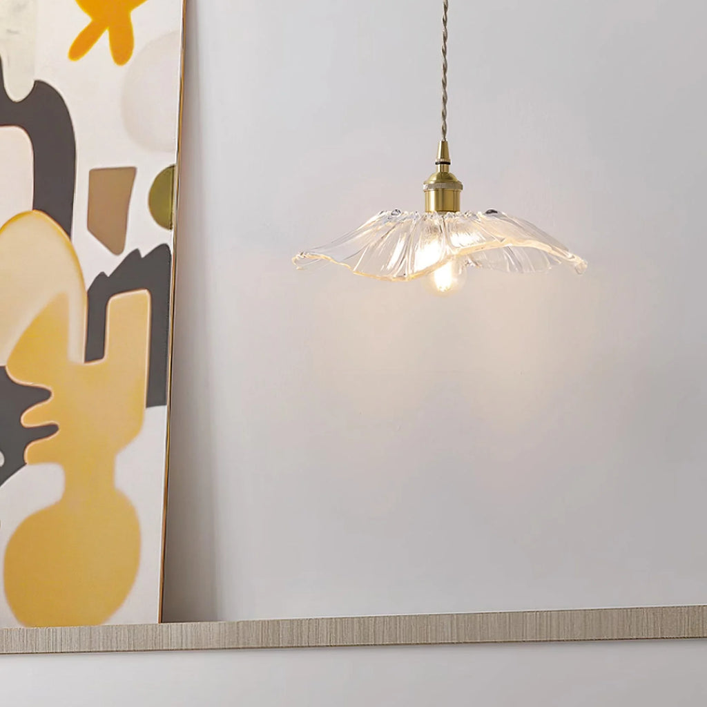 Pendant Light | Clear Glass Petals & Retro Brass