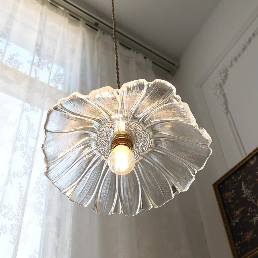 Pendant Light | Clear Glass Petals & Retro Brass