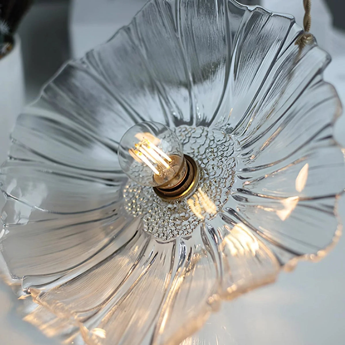 Pendant Light | Clear Glass Petals & Retro Brass