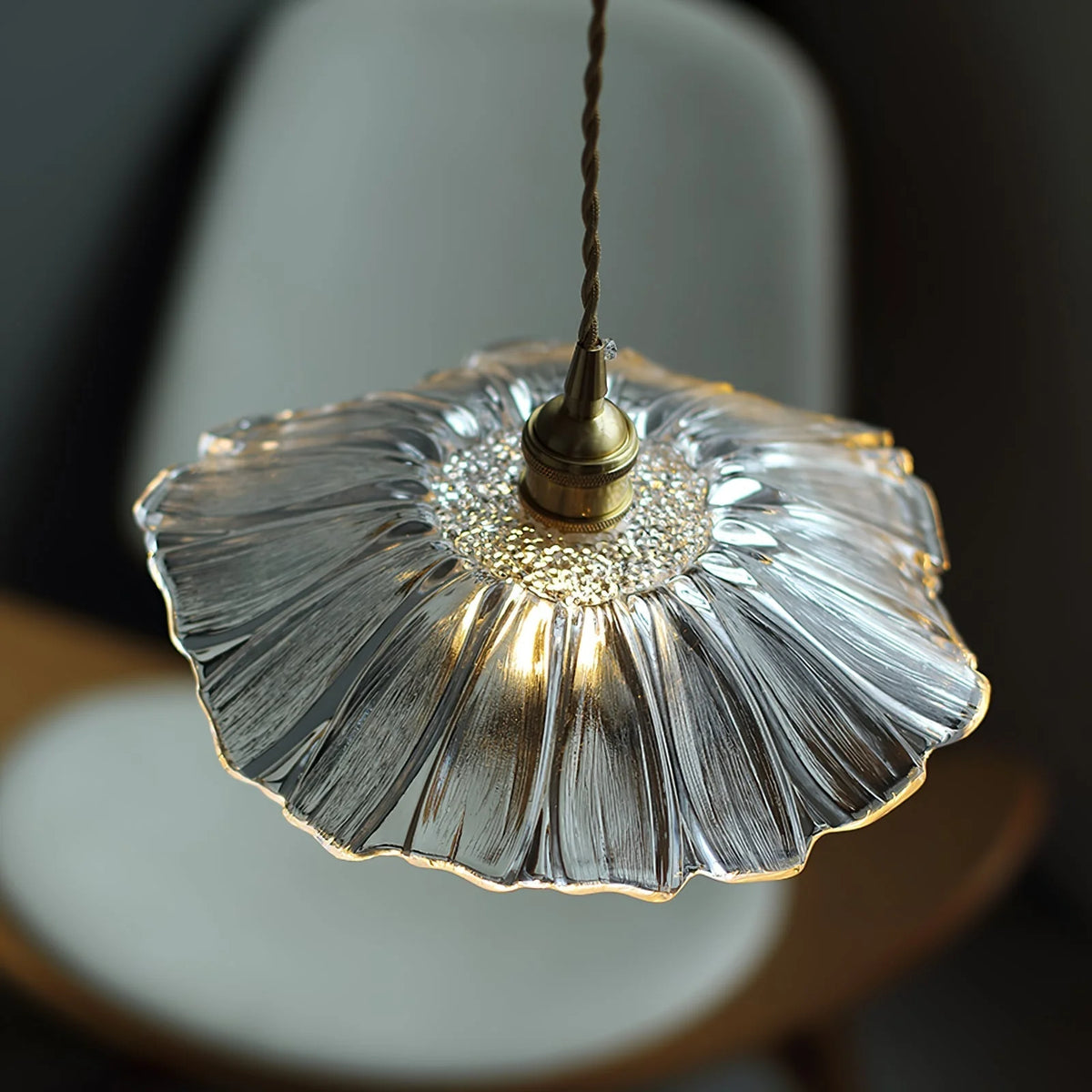 Pendant Light | Clear Glass Petals & Retro Brass
