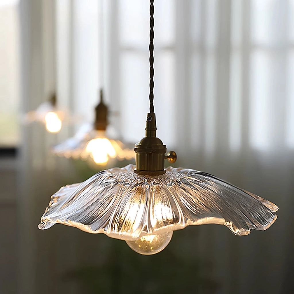 Pendant Light | Clear Glass Petals & Retro Brass
