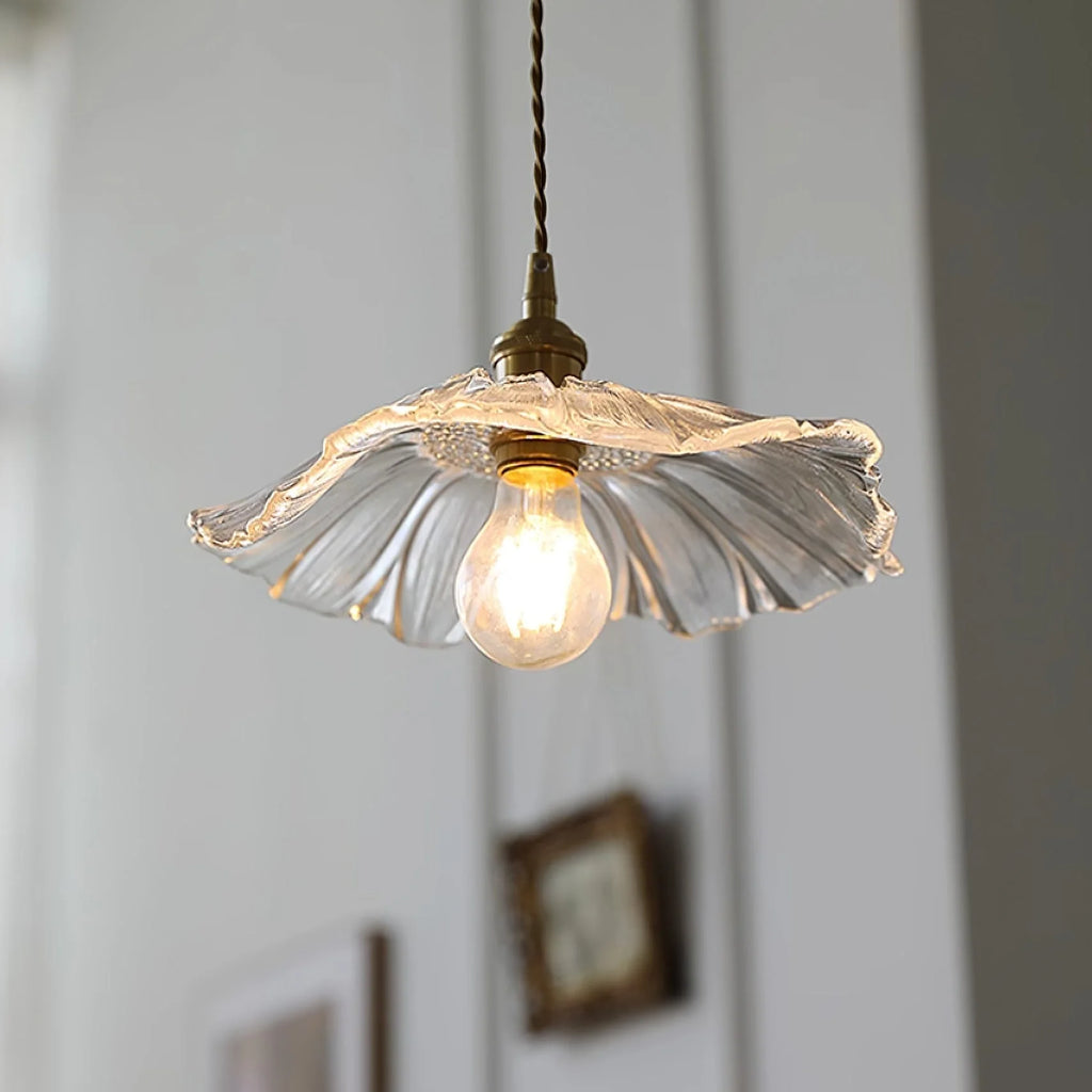 Pendant Light | Clear Glass Petals & Retro Brass