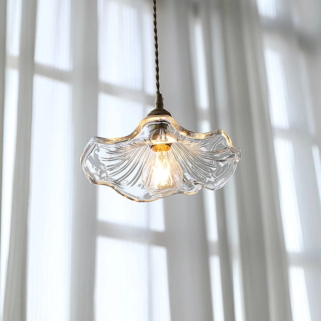 Pendant Light | Clear Glass Petals & Retro Brass