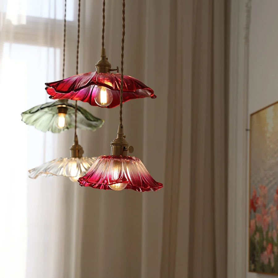Pendant Light | Clear Glass Petals & Retro Brass