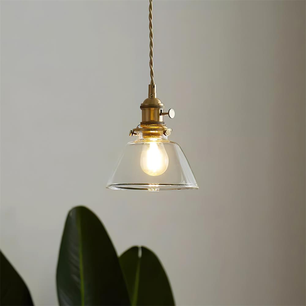 Pendant Light | Clear Glass Shade & Brass Finish | Adjustable Cord