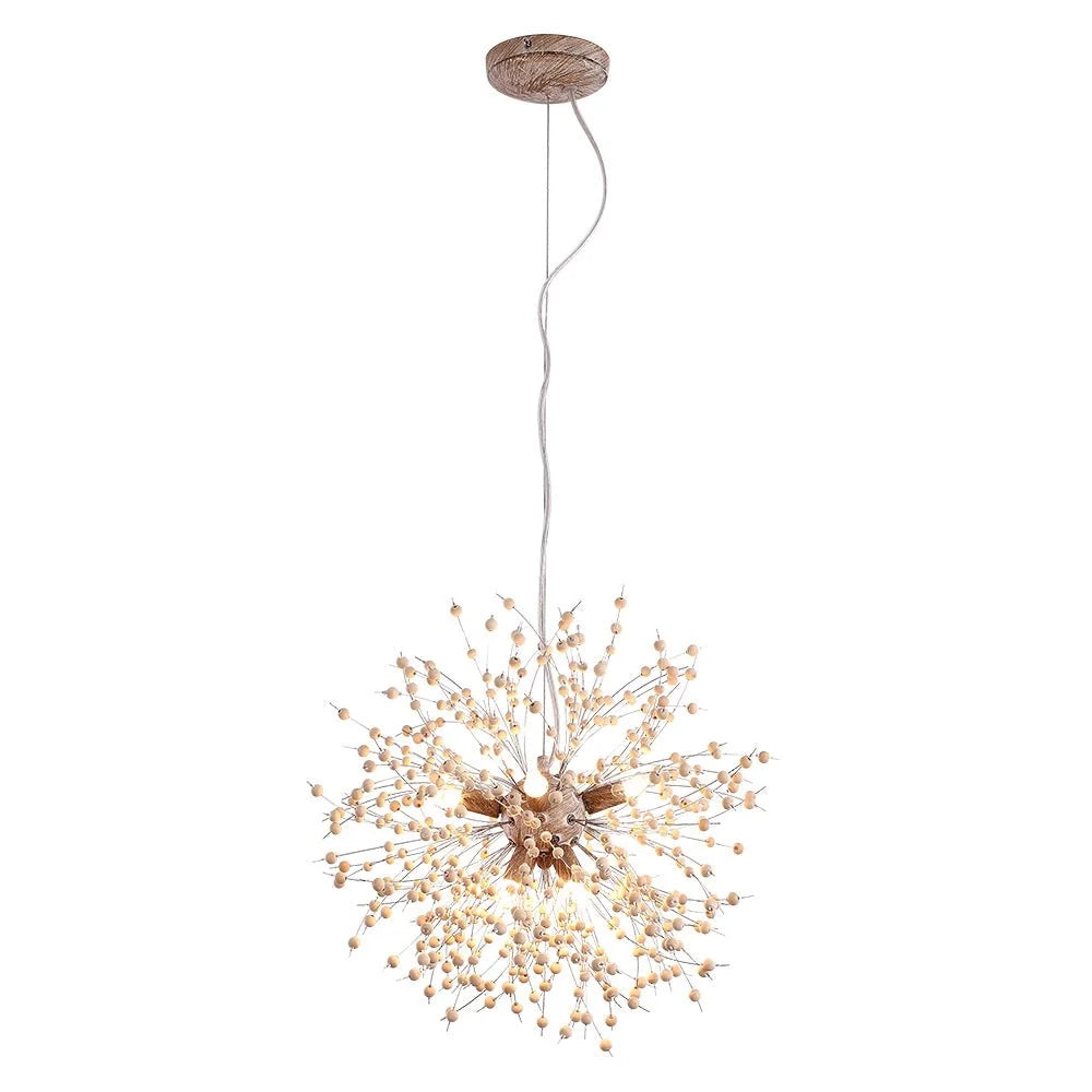 Pendant Light | Dandelion Starburst & Whitewashed Wood Beads | 40/50 cm