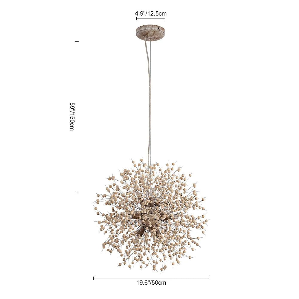 Pendant Light | Dandelion Starburst & Wood Beads | 8/9 Lights