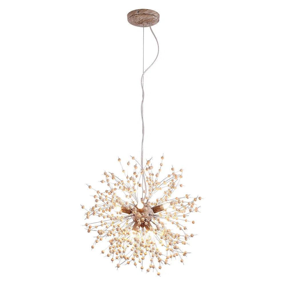 Pendant Light | Dandelion Starburst & Wood Beads | 8/9 Lights