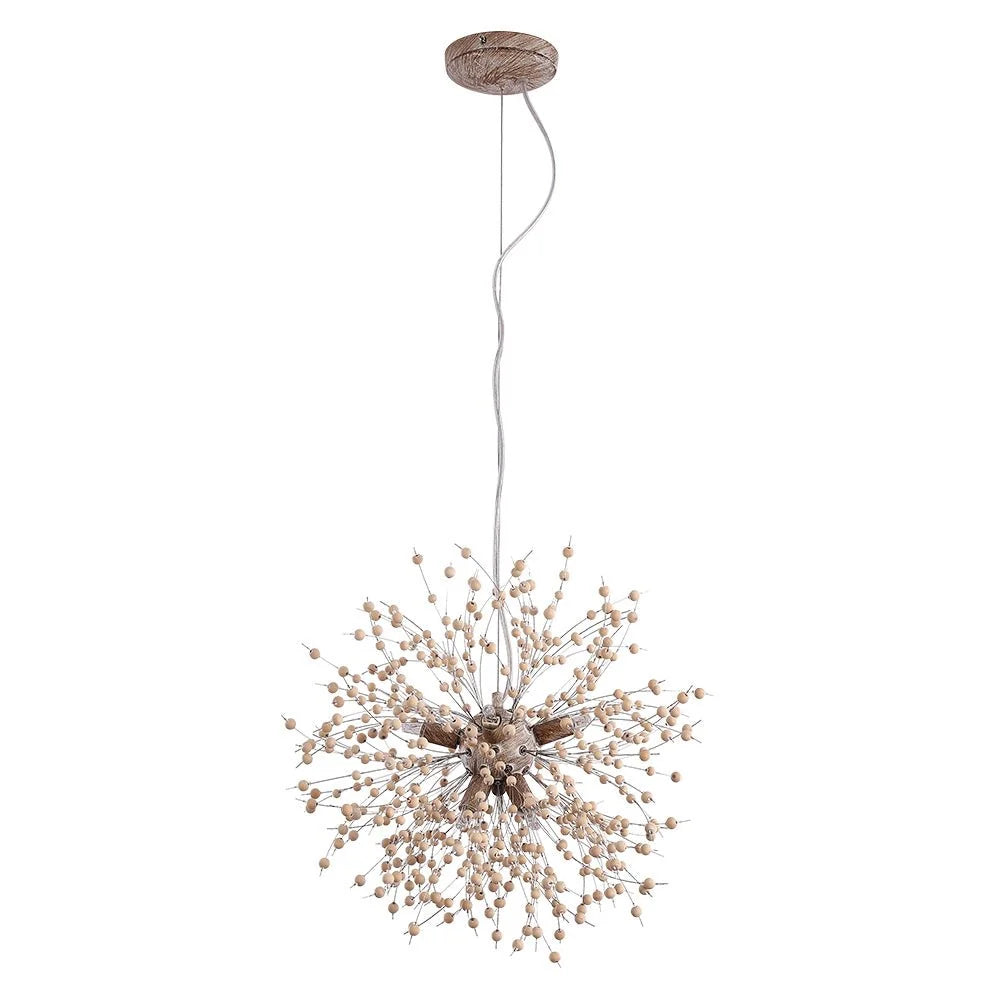 Pendant Light | Dandelion Starburst & Wood Beads | 8/9 Lights