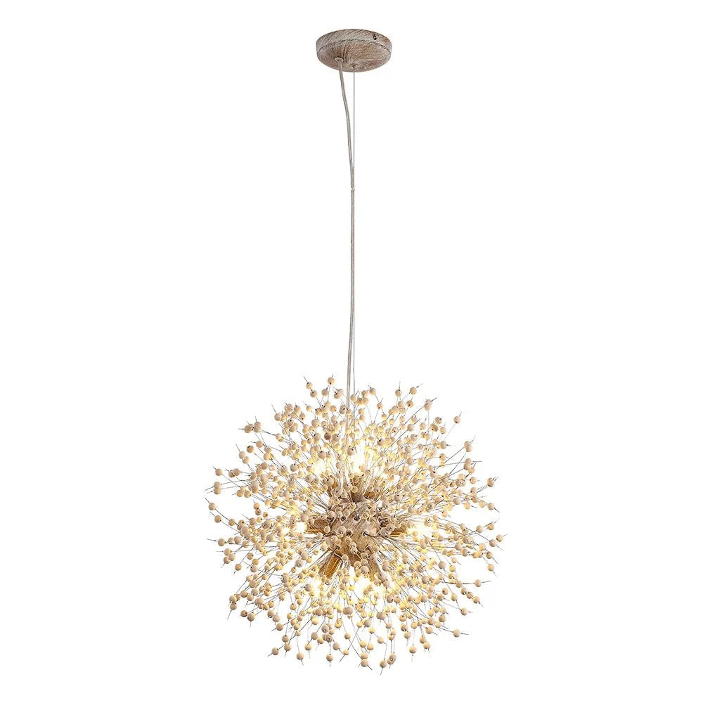 Pendant Light | Dandelion Starburst & Wood Beads | 8/9 Lights