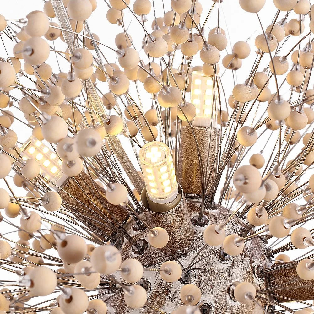 Pendant Light | Dandelion Starburst & Wood Beads | 8/9 Lights