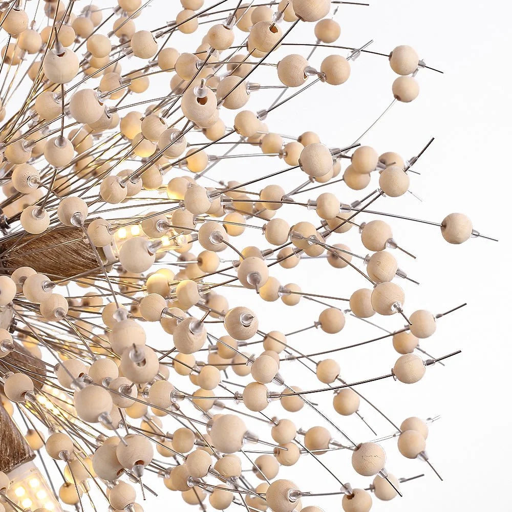 Pendant Light | Dandelion Starburst & Wood Beads | 8/9 Lights