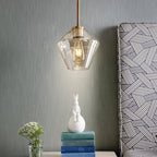 Pendant Light | Diamond-Shaped Glass Shade & Metal Fixture | Hardwired
