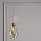 Pendant Light | Diamond-Shaped Glass Shade & Metal Fixture | Hardwired
