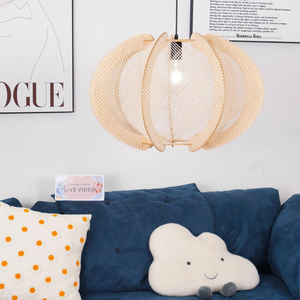 Pendant Light | Fabric Shade & Wood Frame | 30–60 cm