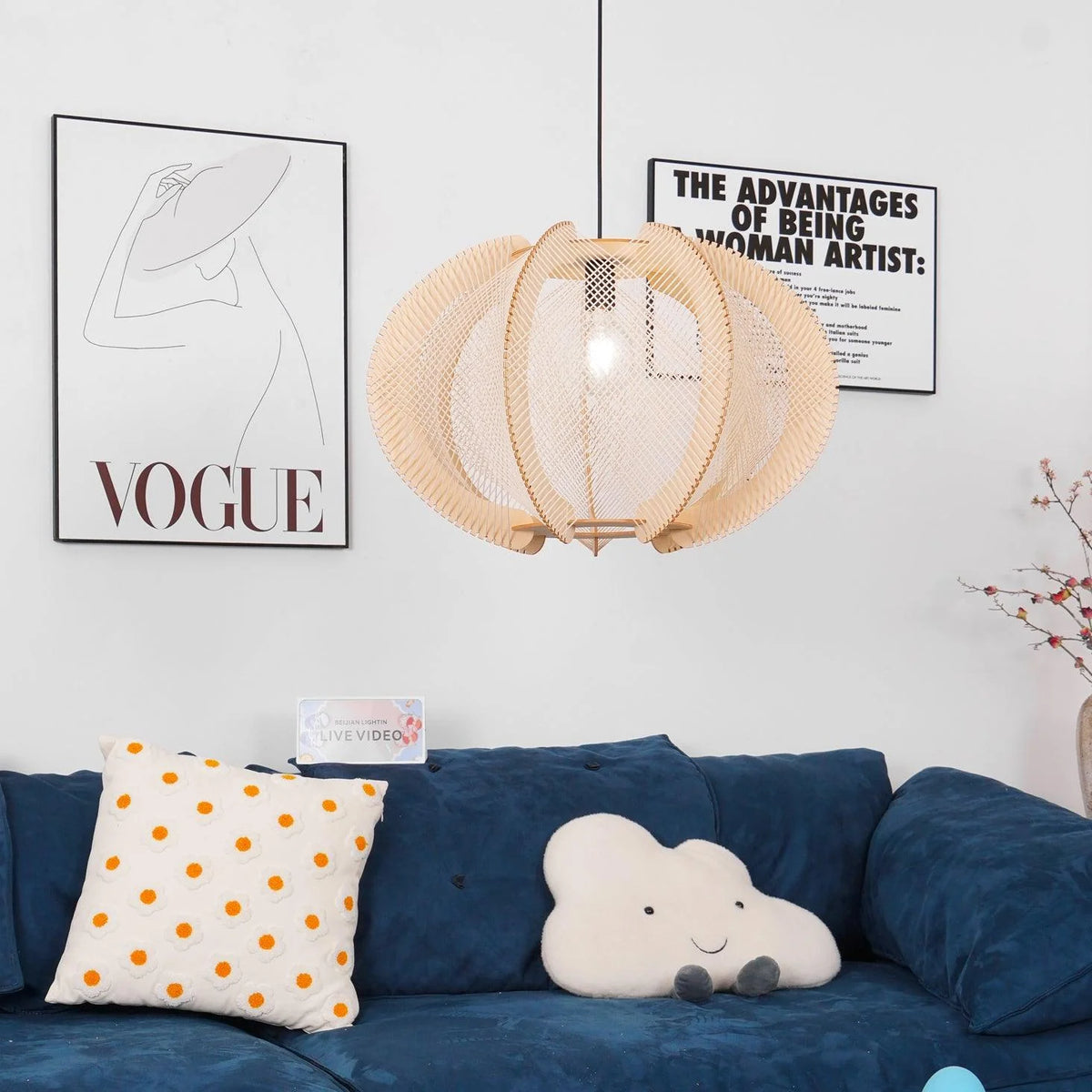 Pendant Light | Fabric Shade & Wood Frame | 30–60 cm