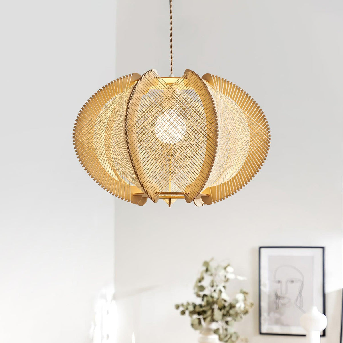 Pendant Light | Fabric Shade & Wood Frame | 30–60 cm