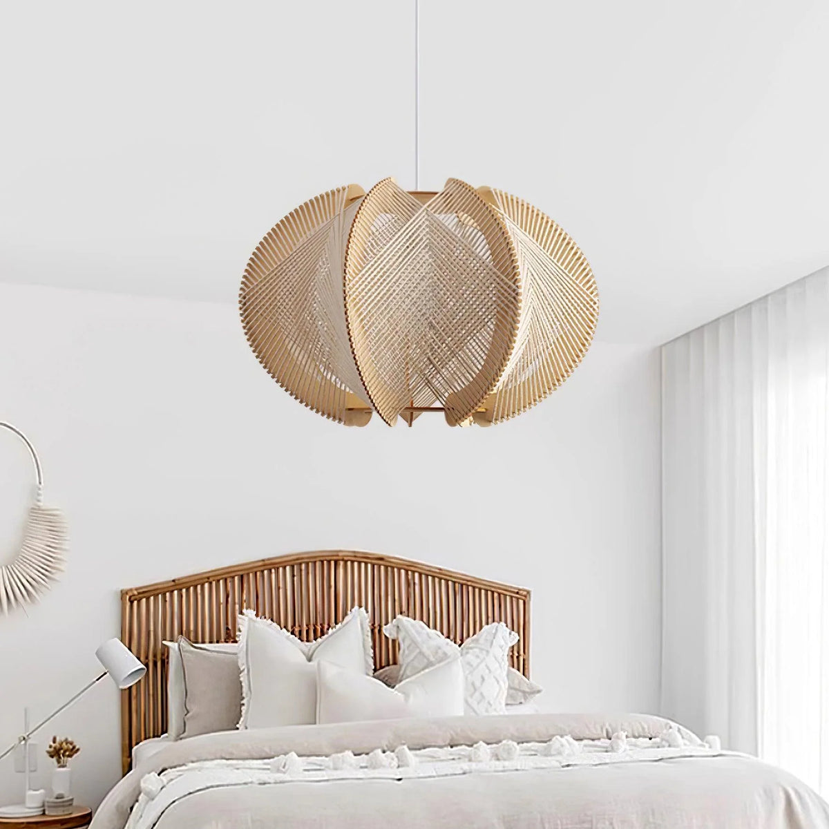 Pendant Light | Fabric Shade & Wood-Metal Frame | Multiple Sizes
