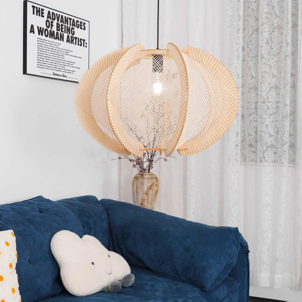 Pendant Light | Fabric Shade & Wood-Metal Frame | Multiple Sizes