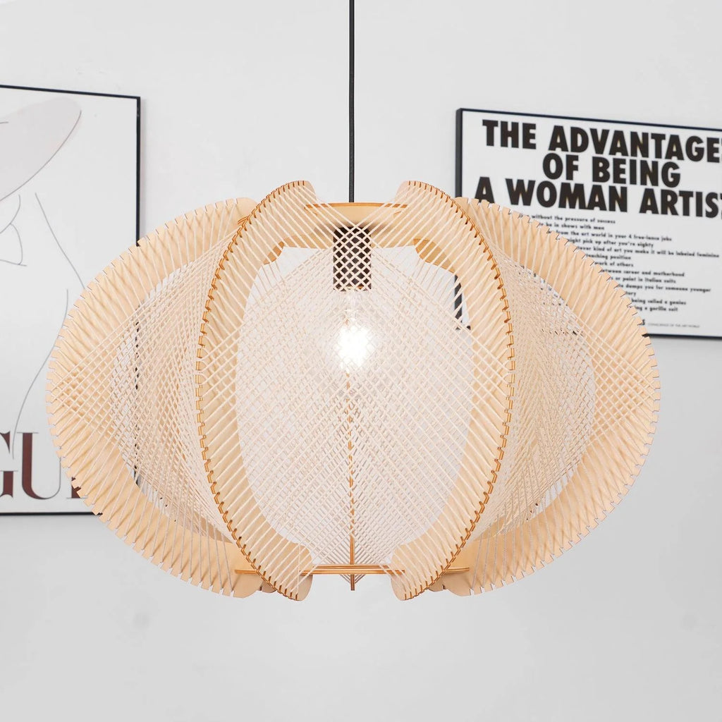 Pendant Light | Fabric Shade & Wood-Metal Frame | Multiple Sizes