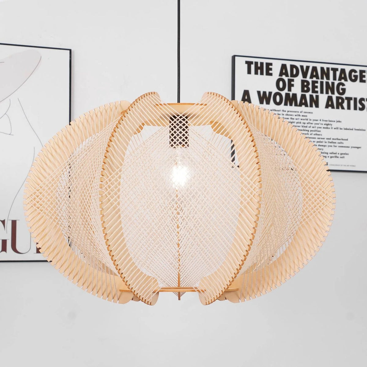 Pendant Light | Fabric Shade & Wood-Metal Frame | Multiple Sizes